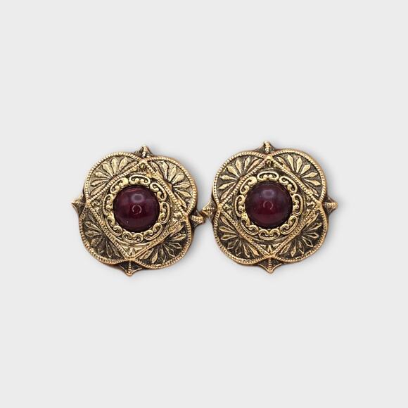 Red Burgundy Gold Victorian Style Vintage Earrings – 1928 Brand Jewelry - Picture 4 of 8